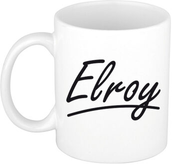 Bellatio Decorations Elroy Naam koffiemok - beker - met sierlijke letters - wit - 300 ml - Cadeau - Heren