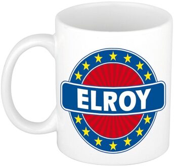 Bellatio Decorations Elroy voornaam koffiemok - beker - wit/blauw - 300 ml - Cadeau - Heren - Collega - Vaderdag