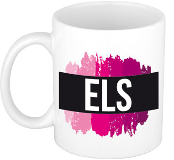 Bellatio Decorations Els naam / voornaam kado beker / mok roze verfstrepen - Gepersonaliseerde mok met naam - Naam mokken