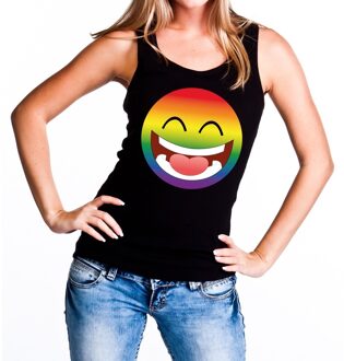 Bellatio Decorations emoticon/emoji regenboog gay pride tanktop zwart dames L