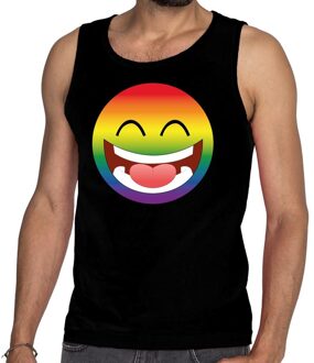 Bellatio Decorations emoticon/emoji regenboog gay pride tanktop zwart heren 2XL