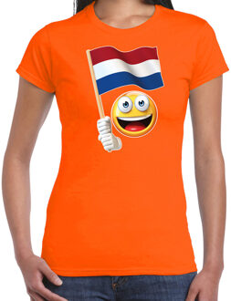 Bellatio Decorations Emoticon landen / vakantie shirt oranje voor dames met emoticon 2XL - Feestshirts