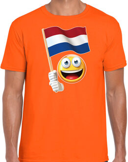 Bellatio Decorations Emoticon landen / vakantie shirt oranje voor heren met emoticon 2XL - Feestshirts