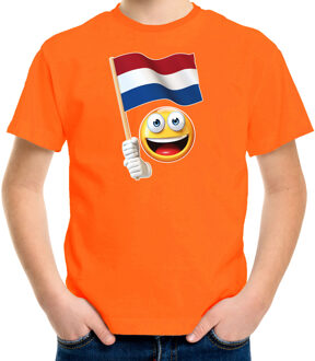Bellatio Decorations Emoticon landen / vakantie shirt oranje voor kinderen met emoticon L (146-152) - Feestshirts