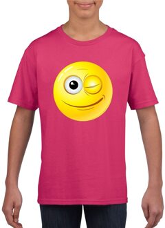 Bellatio Decorations Emoticon t-shirt knipoog roze kinderen