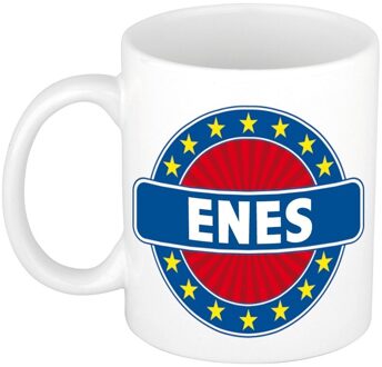 Bellatio Decorations Enes voornaam koffiemok - beker - wit/blauw - 300 ml - Cadeau - Heren - Collega - Vaderdag