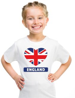 Bellatio Decorations Engeland kinder t-shirt met engelse vlag in hart wit jongens en meisjes m (134-140)