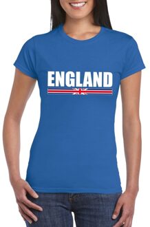 Bellatio Decorations Engeland supporters kleding t-shirt - voor dames - blauw - met vlag kleuren print - korte mouwen