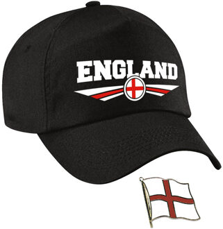 Bellatio Decorations Engeland supporters setje - baseballcap print zwart - colbert pin broche vlag - volwassenen