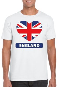 Bellatio Decorations Engeland t-shirt met engelse vlag in hart wit heren 2xl