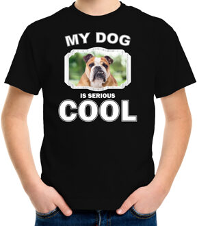 Bellatio Decorations Engelse bulldog honden t-shirt my dog is serious cool zwart - kinderen - Engelse bulldogs liefhebber cadeau shirt L (146-152)