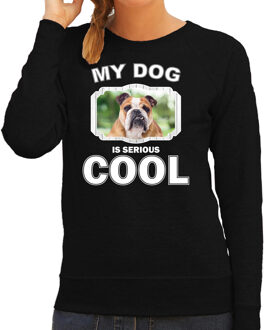 Bellatio Decorations Engelse bulldog honden trui / sweater my dog is serious cool zwart - dames -  Engelse bulldogs liefhebber cadeau sweaters 2XL