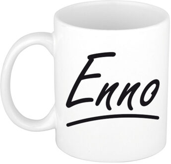 Bellatio Decorations Enno Naam koffiemok - beker - met sierlijke letters - wit - 300 ml - Cadeau - Heren