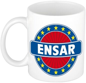 Bellatio Decorations Ensar voornaam koffiemok - beker - wit/blauw - 300 ml - Cadeau - Heren - Collega - Vaderdag Multi