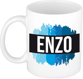 Bellatio Decorations Enzo naam / voornaam kado beker / mok verfstrepen - Gepersonaliseerde mok met naam - Naam mokken Multikleur