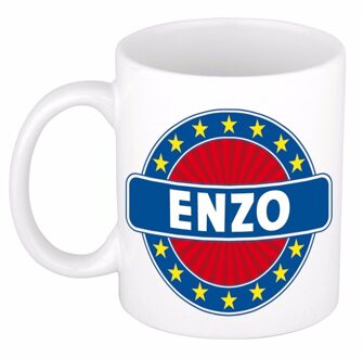 Bellatio Decorations Enzo voornaam koffiemok - beker - wit/blauw - 300 ml - Cadeau - Heren - Collega - Vaderdag Multi
