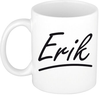 Bellatio Decorations Erik Naam koffiemok - beker - met sierlijke letters - wit - 300 ml - Cadeau - Heren