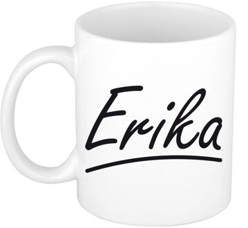 Bellatio Decorations Erika Naam koffiemok - beker - met sierlijke letters - wit - 300 ml - Cadeau - Dames