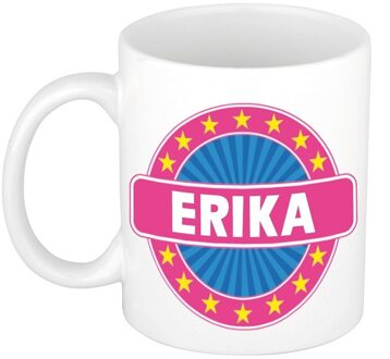 Bellatio Decorations Erika voornaam koffiemok - beker - wit/roze - 300 ml - Cadeau - Dames - Collega - Moederdag