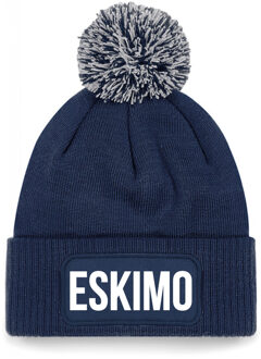 Bellatio Decorations Eskimo muts met pompon unisex one size - Navy One size