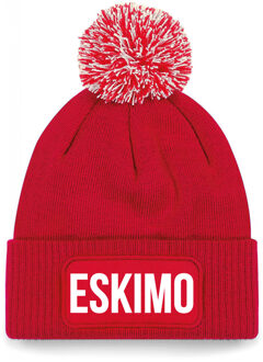 Bellatio Decorations Eskimo muts met pompon unisex one size - Rood One size