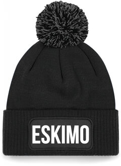 Bellatio Decorations Eskimo muts met pompon unisex one size - zwart One size