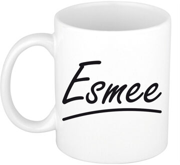 Bellatio Decorations Esmee Naam koffiemok - beker - met sierlijke letters - wit - 300 ml - Cadeau - Dames