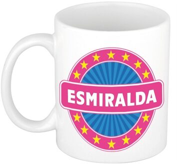 Bellatio Decorations Esmiralda voornaam koffiemok - beker - wit/roze - 300 ml - Cadeau - Dames - Collega - Moederdag Multi