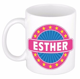 Bellatio Decorations Esther voornaam koffiemok - beker - wit/roze - 300 ml - Cadeau - Dames - Collega - Moederdag Multi