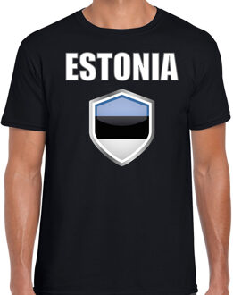 Bellatio Decorations Estland landen supporter t-shirt met Estlandse vlag schild zwart heren