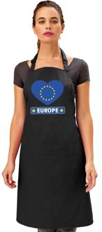 Bellatio Decorations Europa hart vlag barbecueschort/ keukenschort zwart