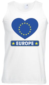 Bellatio Decorations Europa hart vlag singlet shirt/ tanktop wit heren 2XL