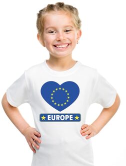 Bellatio Decorations Europa kinder t-shirt met europese vlag in hart wit jongens en meisjes l (146-152)