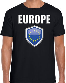 Bellatio Decorations Europa landen supporter t-shirt met Europese vlag schild zwart heren
