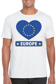 Bellatio Decorations Europa t-shirt met europese vlag in hart wit heren 2xl