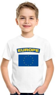 Bellatio Decorations Europa t-shirt met europese vlag wit kinderen l (146-152)