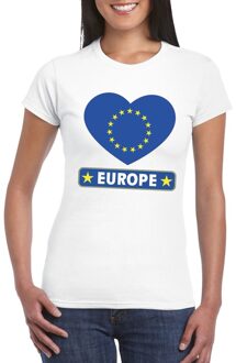 Bellatio Decorations Europa t-shirt - met hartjes vlag print - wit - dames - korte mouwen - landen supporters