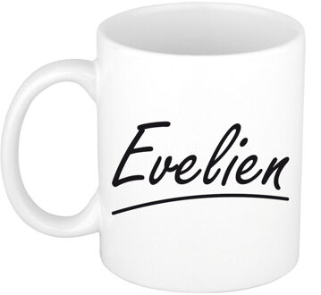 Bellatio Decorations Evelien Naam koffiemok - beker - met sierlijke letters - wit - 300 ml - Cadeau - Dames