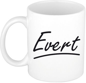 Bellatio Decorations Evert Naam koffiemok - beker - met sierlijke letters - wit - 300 ml - Cadeau - Heren