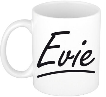 Bellatio Decorations Evie Naam koffiemok - beker - met sierlijke letters - wit - 300 ml - Cadeau - Dames