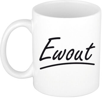 Bellatio Decorations Ewout Naam koffiemok - beker - met sierlijke letters - wit - 300 ml - Cadeau - Heren