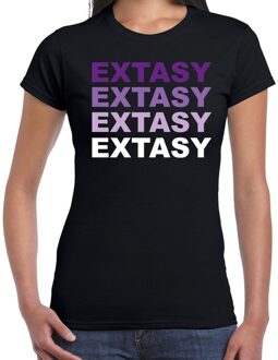 Bellatio Decorations Extasy drugs fun t-shirt zwart  met  paarse bedrukking dames M