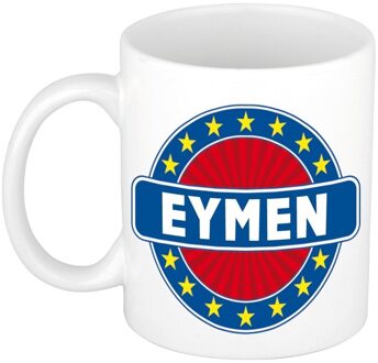 Bellatio Decorations Eymen voornaam koffiemok - beker - wit/blauw - 300 ml - Cadeau - Heren - Collega - Vaderdag