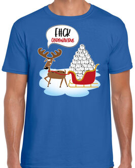 Bellatio Decorations F#ck coronavirus fout Kerstshirt / outfit blauw voor heren M
