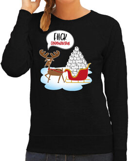 Bellatio Decorations F#ck coronavirus foute Kerstsweater / outfit zwart voor dames M