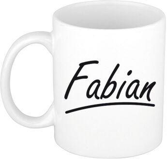 Bellatio Decorations Fabian Naam koffiemok - beker - met sierlijke letters - wit - 300 ml - Cadeau - Heren
