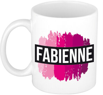 Bellatio Decorations Fabienne naam / voornaam kado beker / mok roze verfstrepen - Gepersonaliseerde mok met naam - Naam mokken