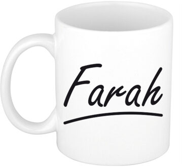 Bellatio Decorations Farah Naam koffiemok - beker - met sierlijke letters - wit - 300 ml - Cadeau - Dames