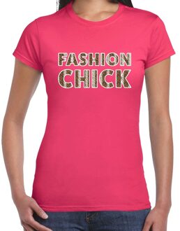 Bellatio Decorations Fashion Chick slangen print tekst t-shirt roze dames XS