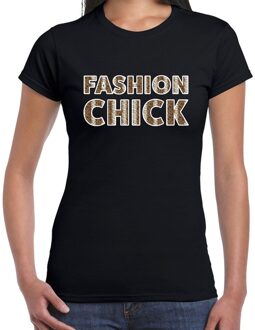 Bellatio Decorations Fashion Chick slangen print tekst t-shirt zwart dames XS